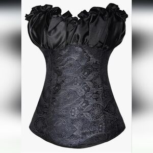 Elegant Black Satin Corset Bustier Bodyshaper Body Cincher Top.  Size 5XL.